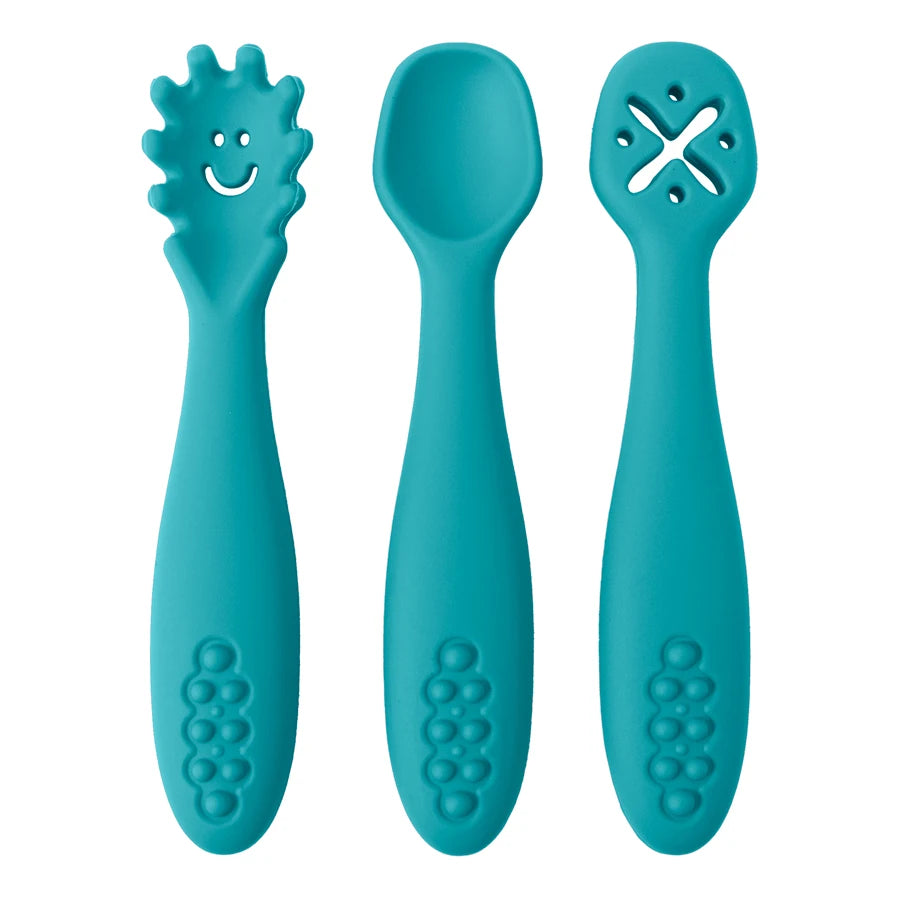 3PCS Cute Baby Learning Spoons Utensils Set Newborn Feeding Spoon Set Toddler Scoop Weaning Cutlery Children‘S Tablewar