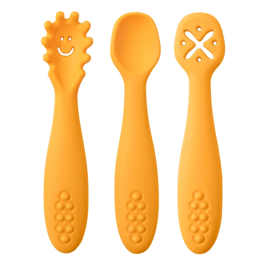 3PCS Cute Baby Learning Spoons Utensils Set Newborn Feeding Spoon Set Toddler Scoop Weaning Cutlery Children‘S Tablewar