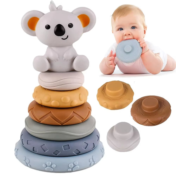 Baby Montessori Sensory Intellectual Development Set, Developing Fine Motor Skills, Koala Stacking Tower Learning Toys