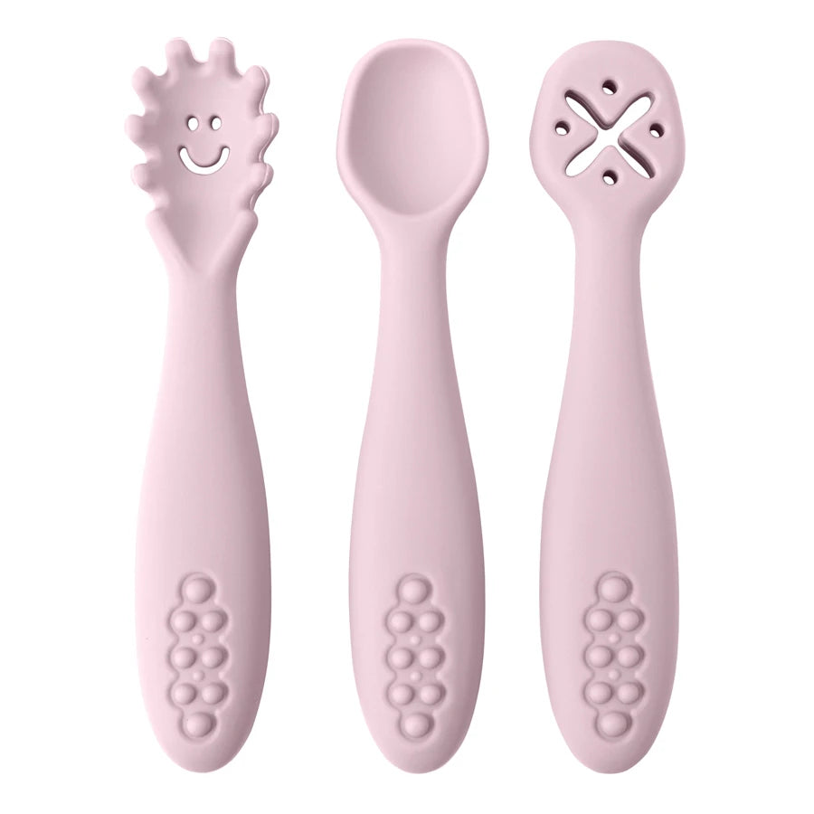 3PCS Cute Baby Learning Spoons Utensils Set Newborn Feeding Spoon Set Toddler Scoop Weaning Cutlery Children‘S Tablewar